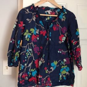 Floral tie neck old navy blouse size M
